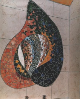 Bathroom mirror reflecting mosaic